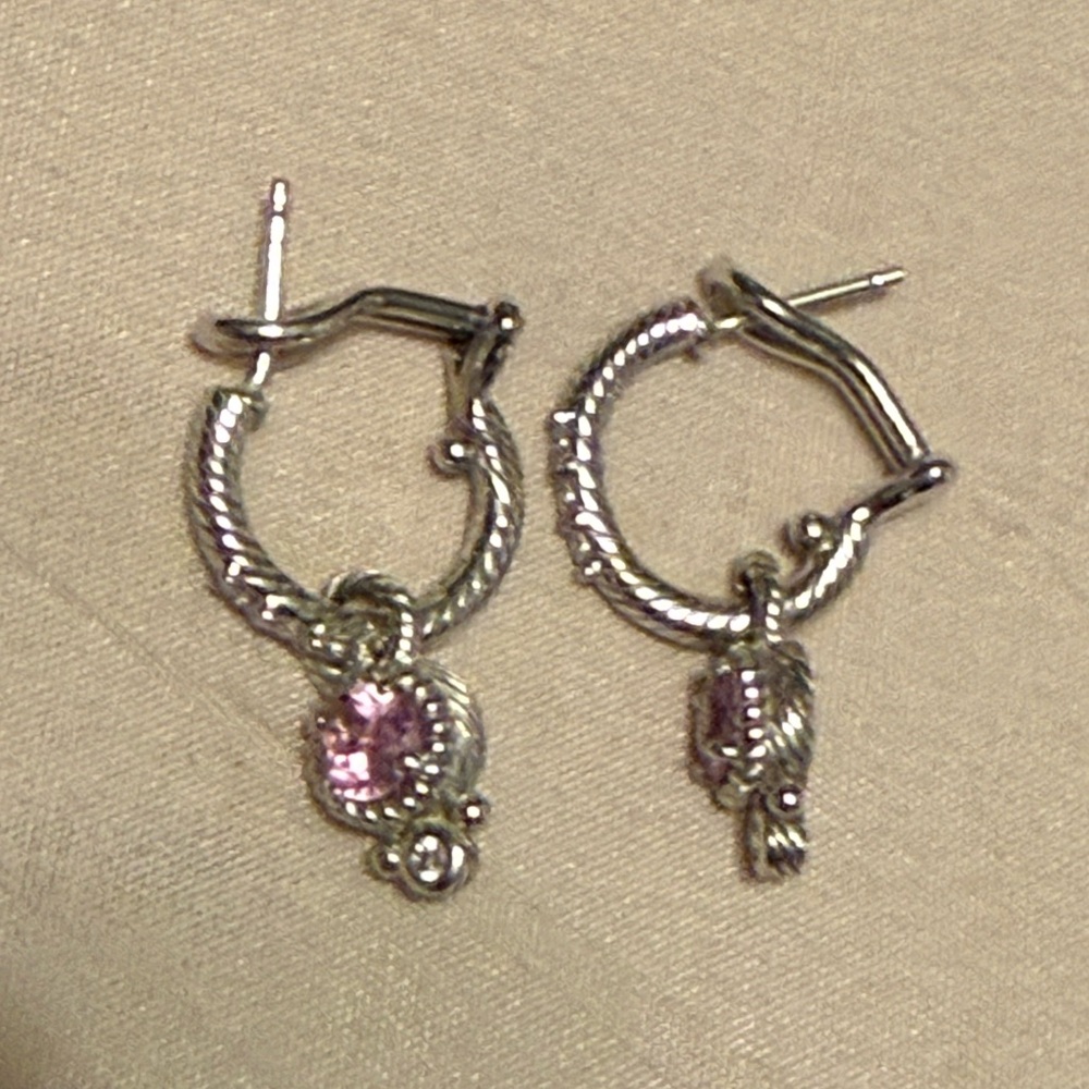 Judith Ripka sterling silver hoop earrings pink sapphire